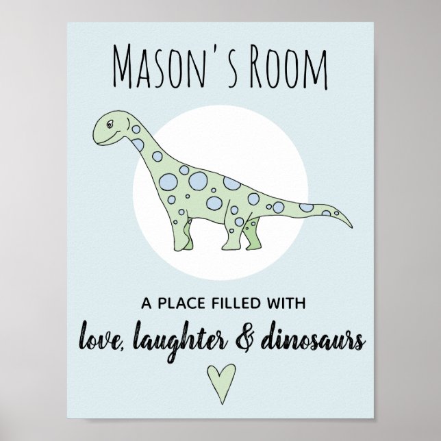 Affiches Bébé Garçon Dinosaur Vert Gribouillé et Prénom Nur (Devant)