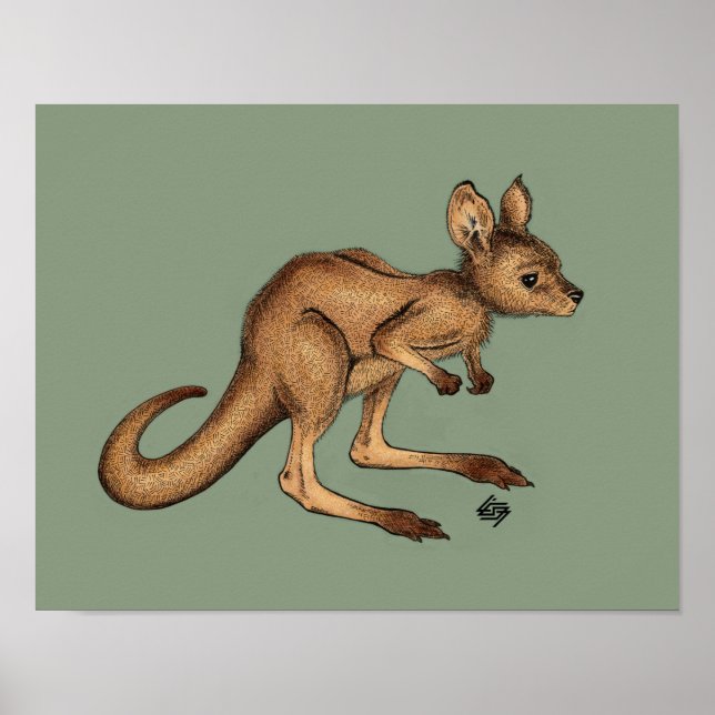 Affiches Bébé Kangaroo/ Joey sur arrière - plan vert (Devant)