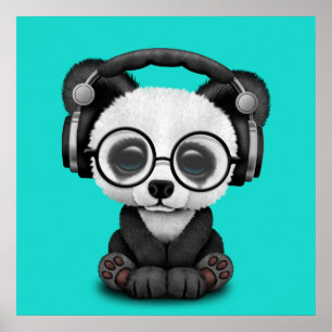 Affiches Bébé mignon Panda portant un casque