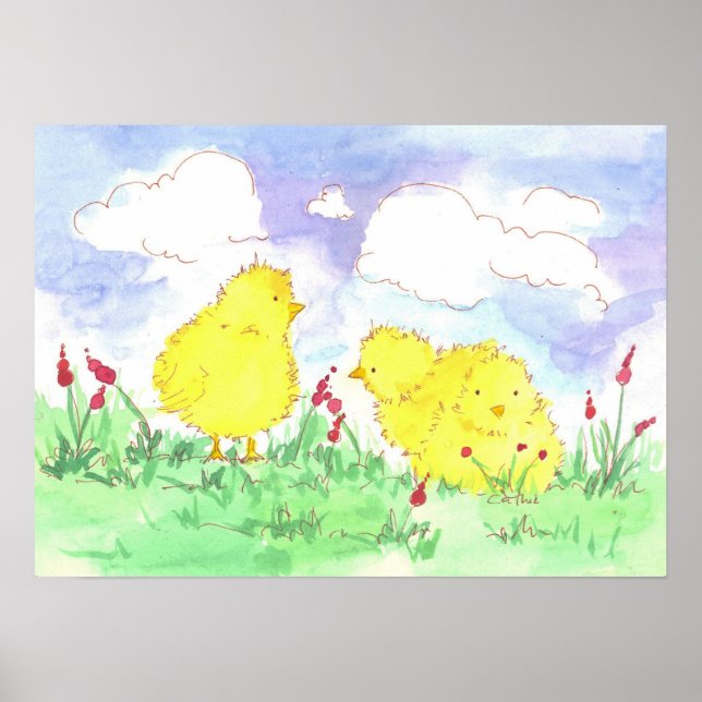 Affiches Bébé Spring Chicks Chambre pour enfants Art (Devant)