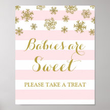Bébés sont Sweet Sign Pink Stripes Gold Snow