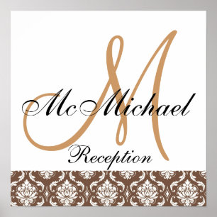 Affiches Beige Brown Damas Monogramme Réception de mariage