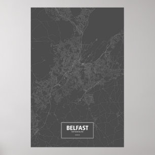 Affiches Belfast, Irlande du Nord (blanc sur noir)
