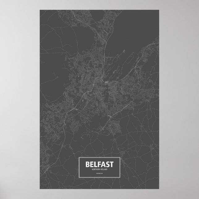 Affiches Belfast, Irlande du Nord (blanc sur noir) (Devant)