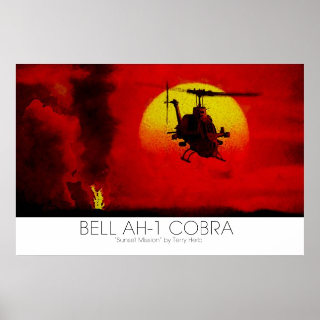 Affiches Bell AH-1 Cobra Attack Hélicoptère scène surréalis (Devant)