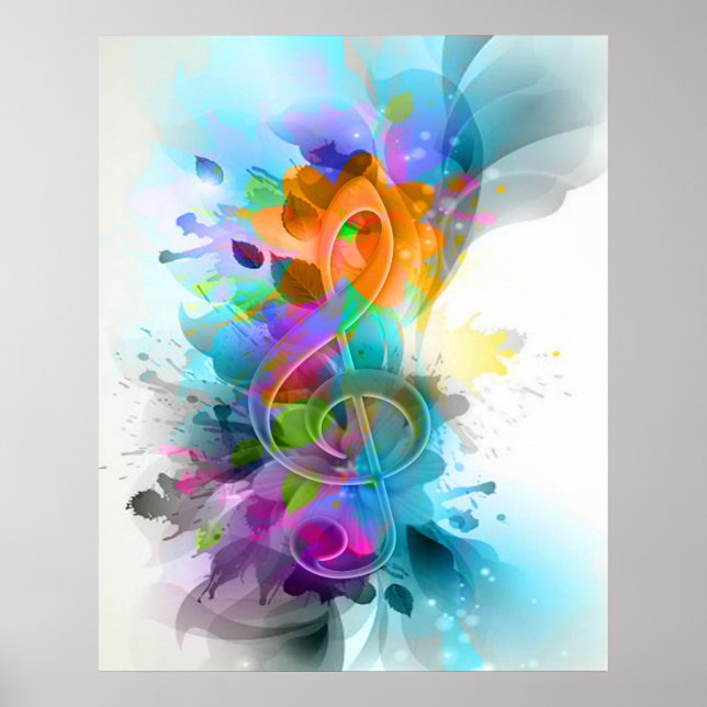 Affiches Belle aquarelle colorée Splatter note de musique (Devant)