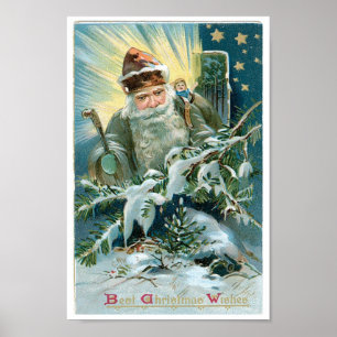 Affiches Belle peinture du Père Noël et des Etoiles