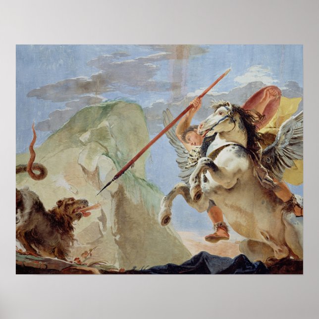 Affiches Bellerophon, à cheval Pegasus, tuant la Chimera, (Devant)