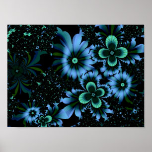 Affiches Belles Fleurs Bleues Art Fractal fin