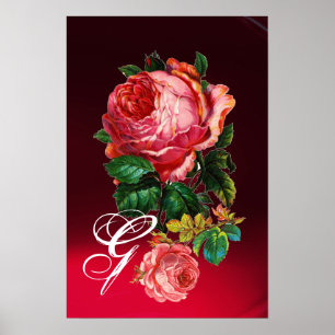 AFFICHES BELLES ROSES ROUGES MONOGRAMME