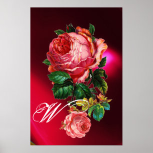 AFFICHES BELLES ROSES ROUGES MONOGRAMME