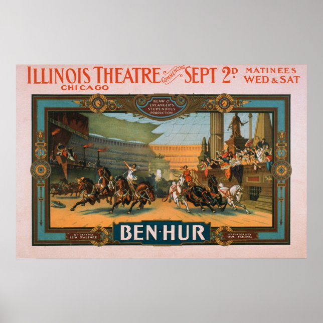 Affiches Ben-Hur à l'affiche du cinéma de l'Illinois à Chic (Devant)