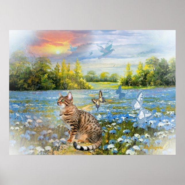 Affiches Bengale dans le lit des fleurs bleues Imprimer (Devant)