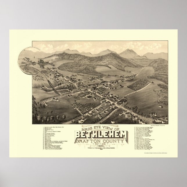 Affiches Bethléem, NH Panoramic Map - 1883 (Devant)