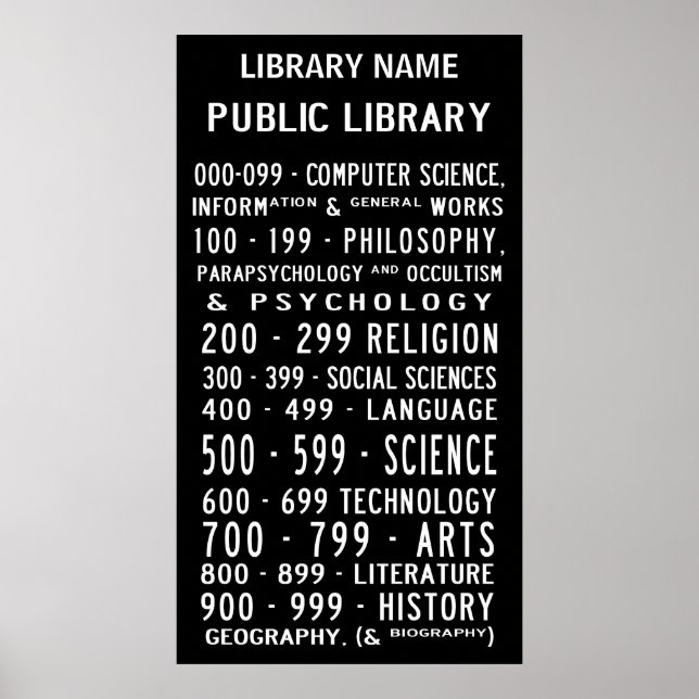 Affiches Bibliothèque publique - Nombre décimal dewey Busro (Devant)