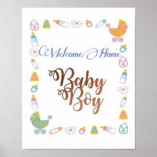 Affiches Bienvenue Accueil Bébé Garçon avec police de feuil