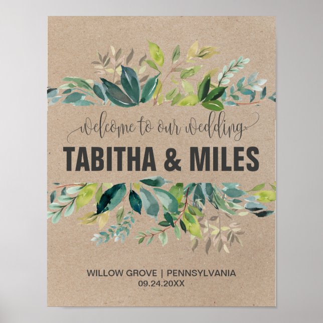 Affiches Bienvenue au Mariage Kraft Foliage (Devant)