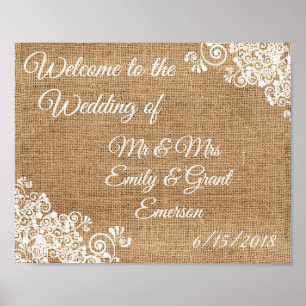Affiches Bienvenue sur mesure au Mariage de Rustic Burlap