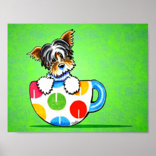 Affiches Biewer Yorkie Polka Dot Cup Vert