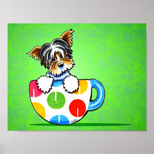 Affiches Biewer Yorkie Polka Dot Cup Vert (Devant)