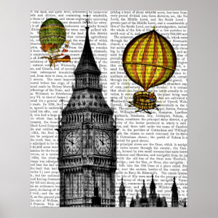 Affiches Big Ben et ballons à air chauds vintages