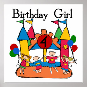 Affiches Big Bounce Girl 4th Birthday T-shirts et cadeaux