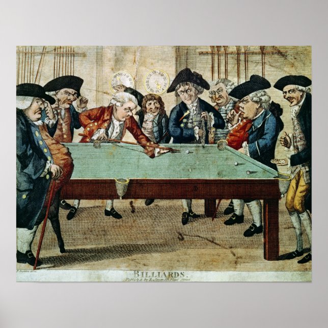 Affiches Billard, gravure du XVIIIe siècle par R.Sayer (Devant)