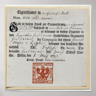 Affiches Billet de vente, 1759