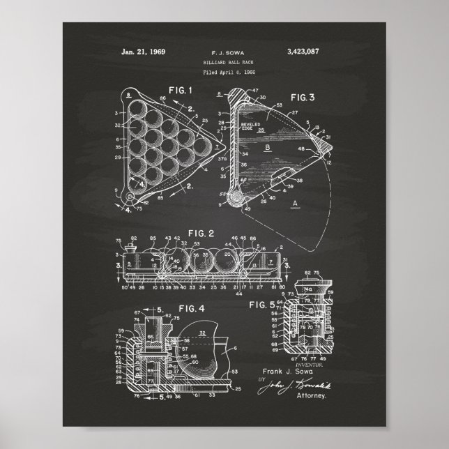 Affiches Billiard Ball Rack 1969 Patent Art - Chalkboard (Devant)