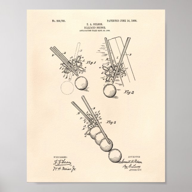 Affiches Billiard Bridge 1908 Patent Art - Old Peper (Devant)