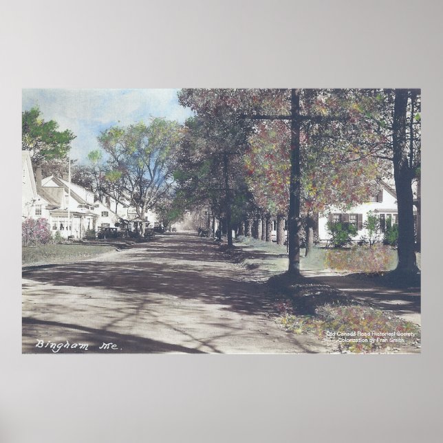 Affiches Bingham, Maine - Scène d'automne sur Main Street (Devant)
