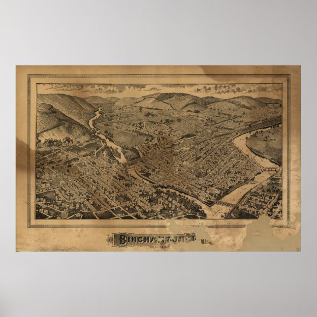 Affiches Binghamton New York 1882 Antique Panoramic Map (Devant)