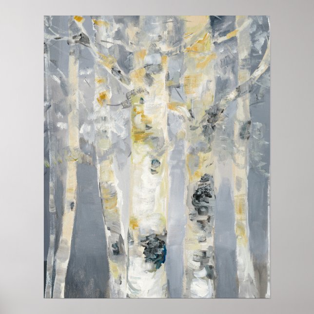 Affiches Birch Trees On Grey Background (Devant)