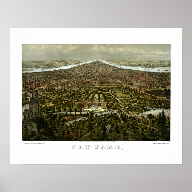 Affiches Bird's-eye view of New York with Central Park (Devant)