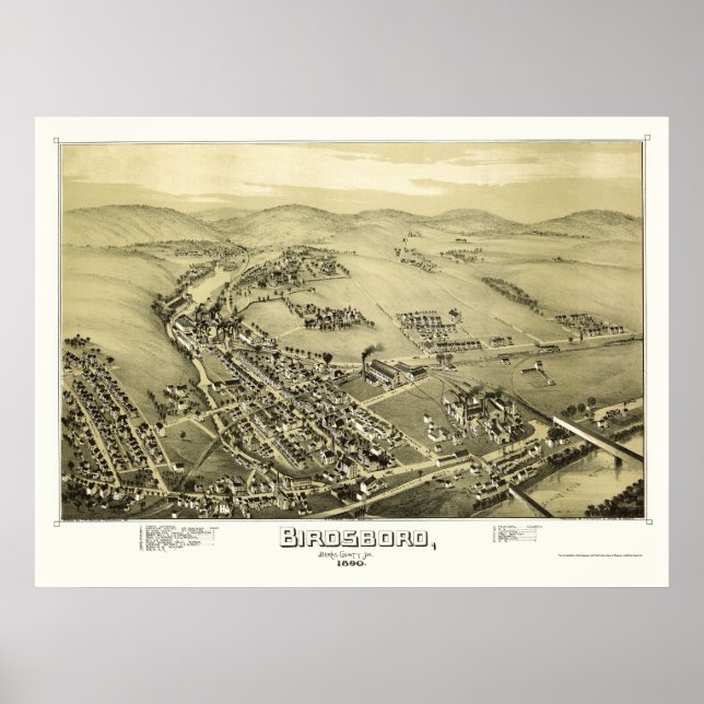 Affiches Birdsboro, PA Carte panoramique - 1890 (Devant)