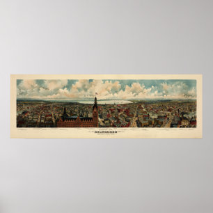 Affiches Birdseye Panorama of Milwaukee (1898) Reprint