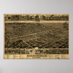 Affiches Birmingham Alabama 1885 Carte panoramique