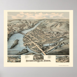 Affiches Birmingham, CT Carte panoramique - 1876