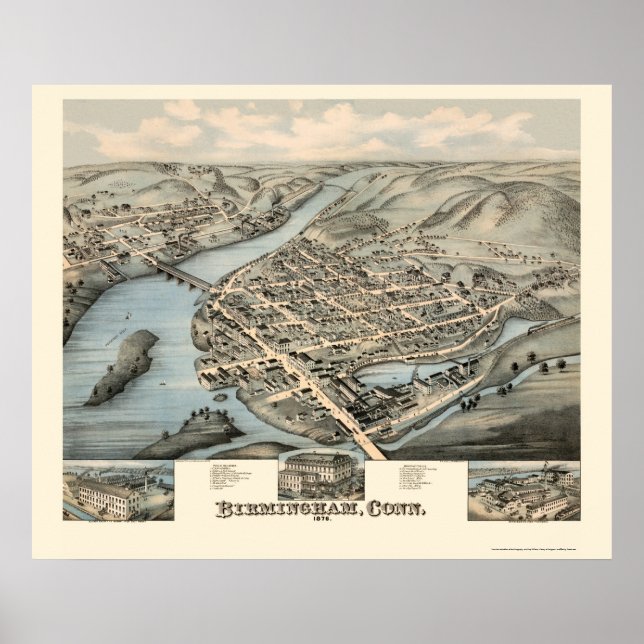 Affiches Birmingham, CT Carte panoramique - 1876 (Devant)