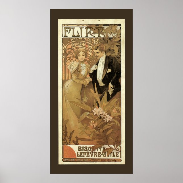 Affiches Biscuits vintages Art Nouveau Flirt, Alphonse Much (Devant)