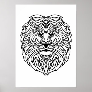 Affiches Black and White Lion Art Print Poster, 13" x 19"