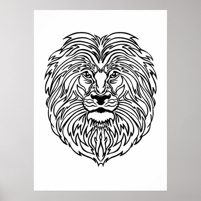 Affiches Black and White Lion Art Print Poster, 13" x 19" (Devant)