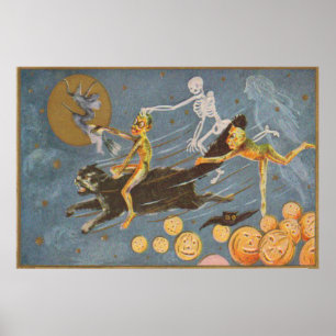 Affiches Black Cat Skeleton Ghost Witch Demon