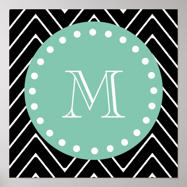 Affiches Black Chevron Pattern | Mint Green Monogram (Devant)