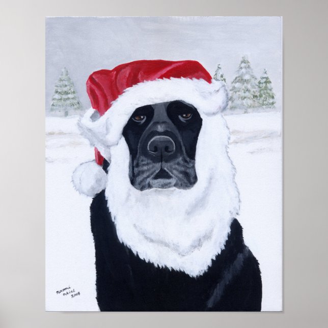 Affiches Black Labrador Christmas Santa Artwork (Devant)