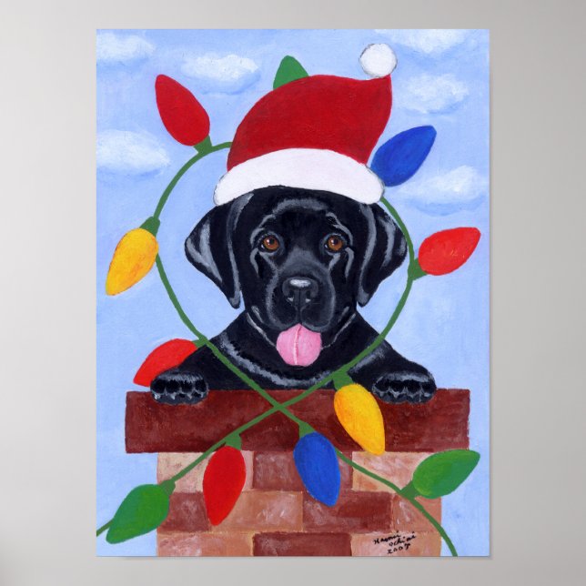 Affiches Black Labrador Puppy Père Noël (Devant)