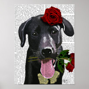 Affiches Black Labrador with Roses