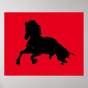 Affiches Black Red Pop Art Runse Horse Silhouette