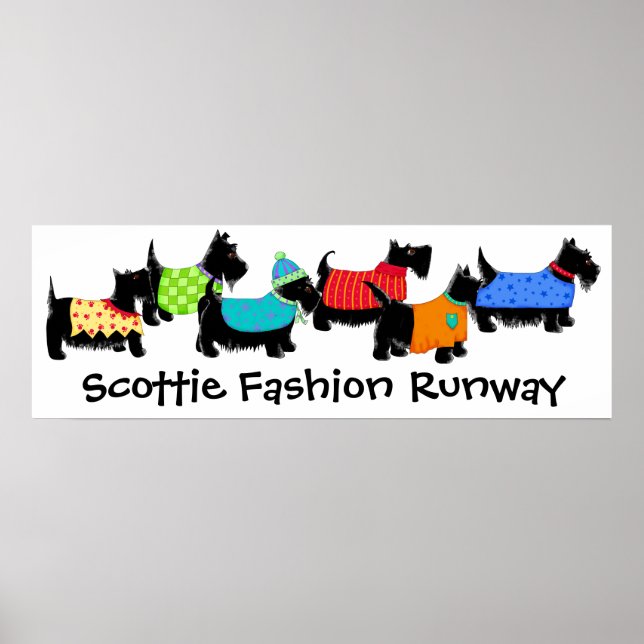 Affiches Black Scottie Terrier Chiens Mode Runway Art (Devant)