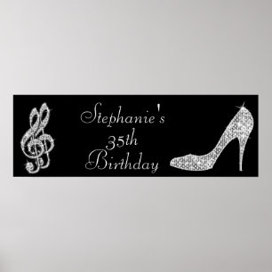 Affiches Black/Silver Music Note & Stiletto 35th Birthday